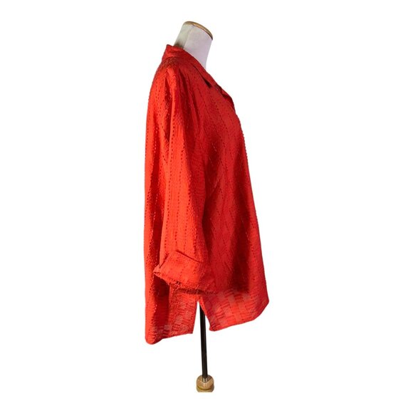 NWT Multiples Plus Size 2X Button-Front Tunic Shirt 3/4 Sleeves Textured Orange - Picture 4 of 10
